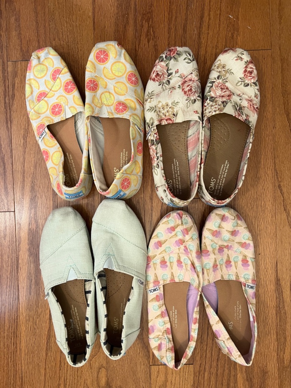 Toms Women's Slip-On Flats in Yellow Citrus, Floral Rose, Mint & Pastel Prints
